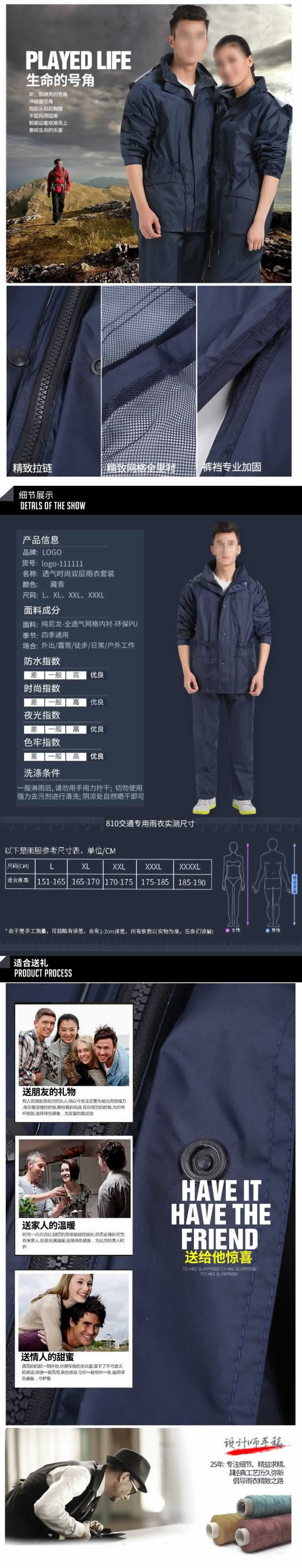夏季轻薄户外专用雨衣透气雨披详情