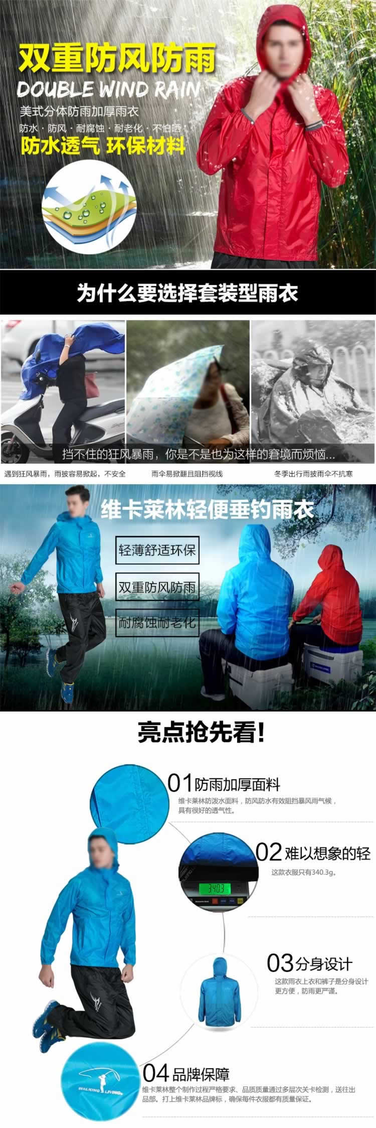 美式分体防雨加厚雨衣详情